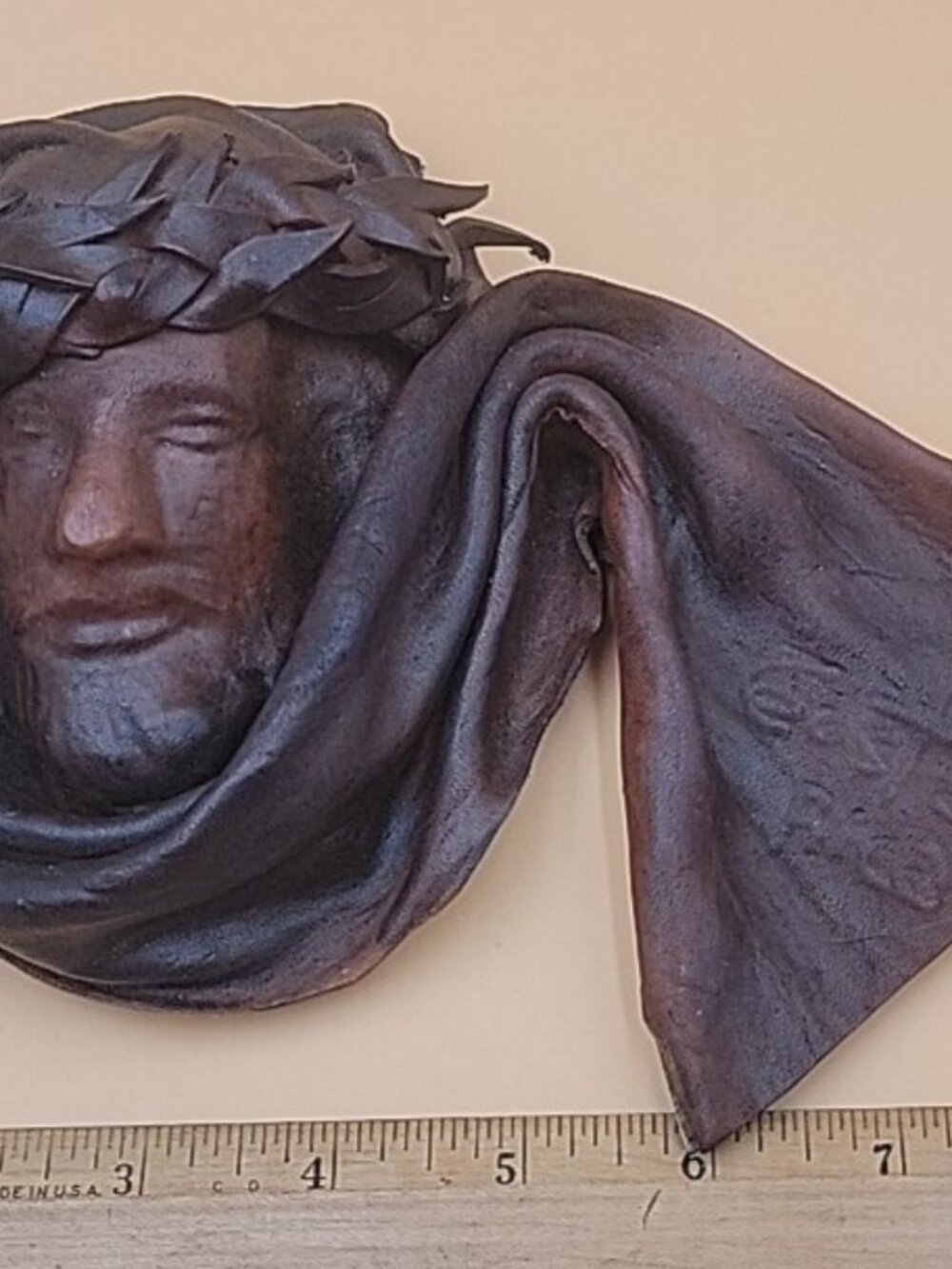 VTG 3D Tooled Leather Jesus Face Wall Hanging Art Costa Rica Religious Folk Art - Picture 8 of 8